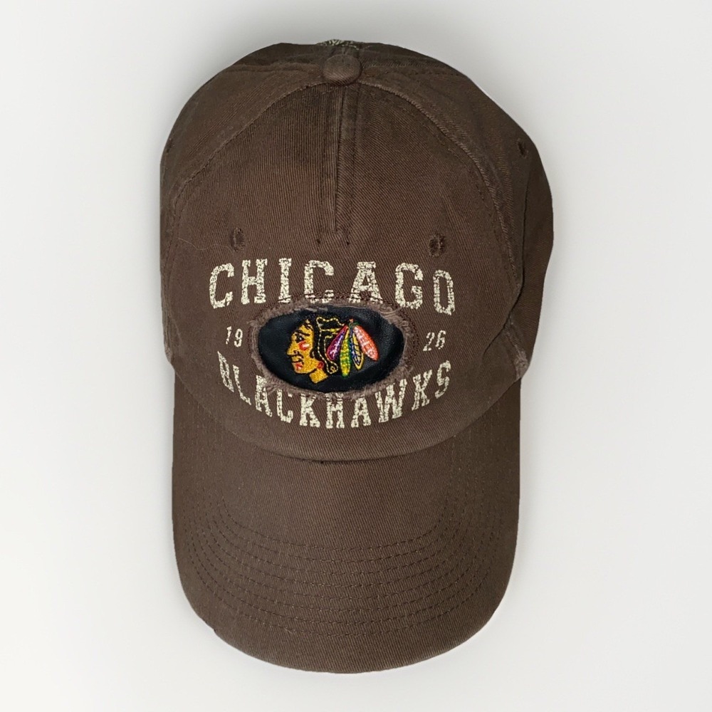Vintage‎ Chicago Blackhawks Old Time Hockey Brown Distressed Dad Hat NHL Cap